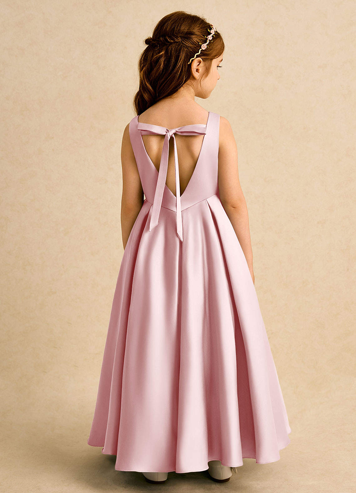 navy blue dress for baby girl Pink Ankle Length Flowers Spaghetti-Straps Prom Dress ZT0651 main image 1