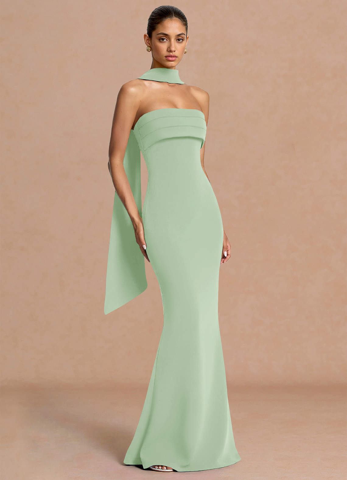 light green maxi dress formal Azazie Dresses Mermaid Wedding Guest Black Tie Dresses Strapless BRAND: MAX STUDIO