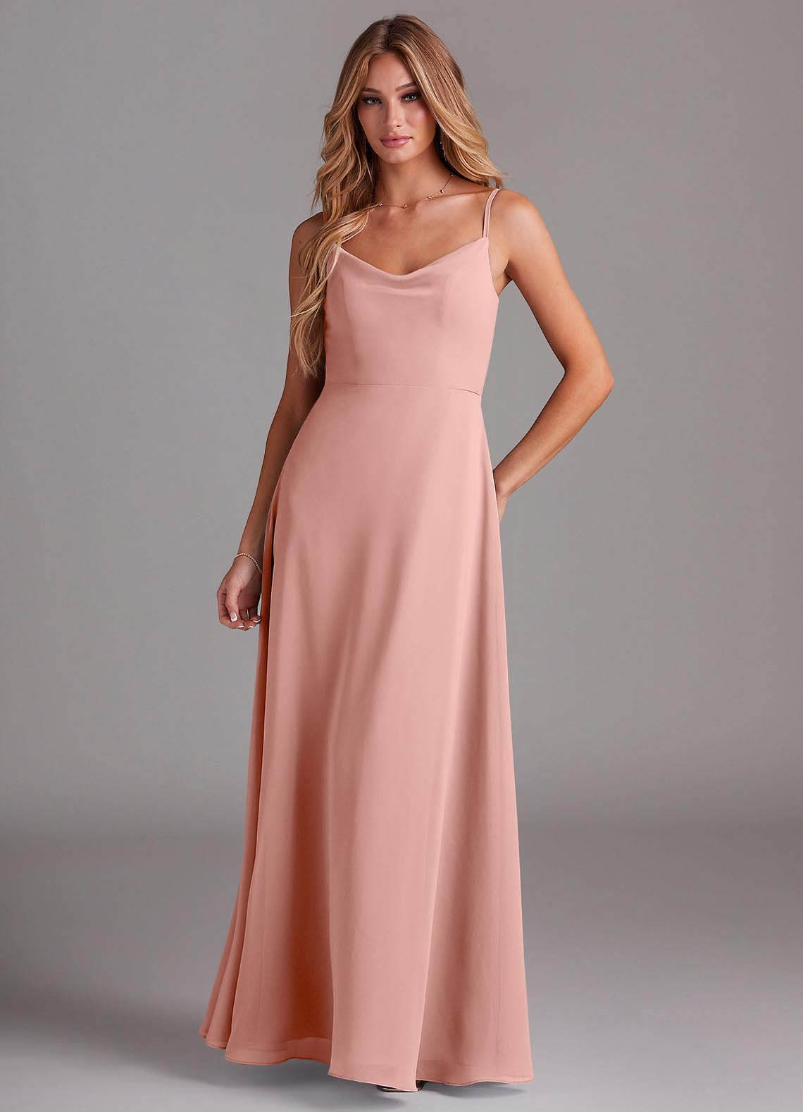 Azazie Daenerys Abiti da Damigella Abito A-Line in Chiffon con Scollo a Cappuccio Rosetta image1