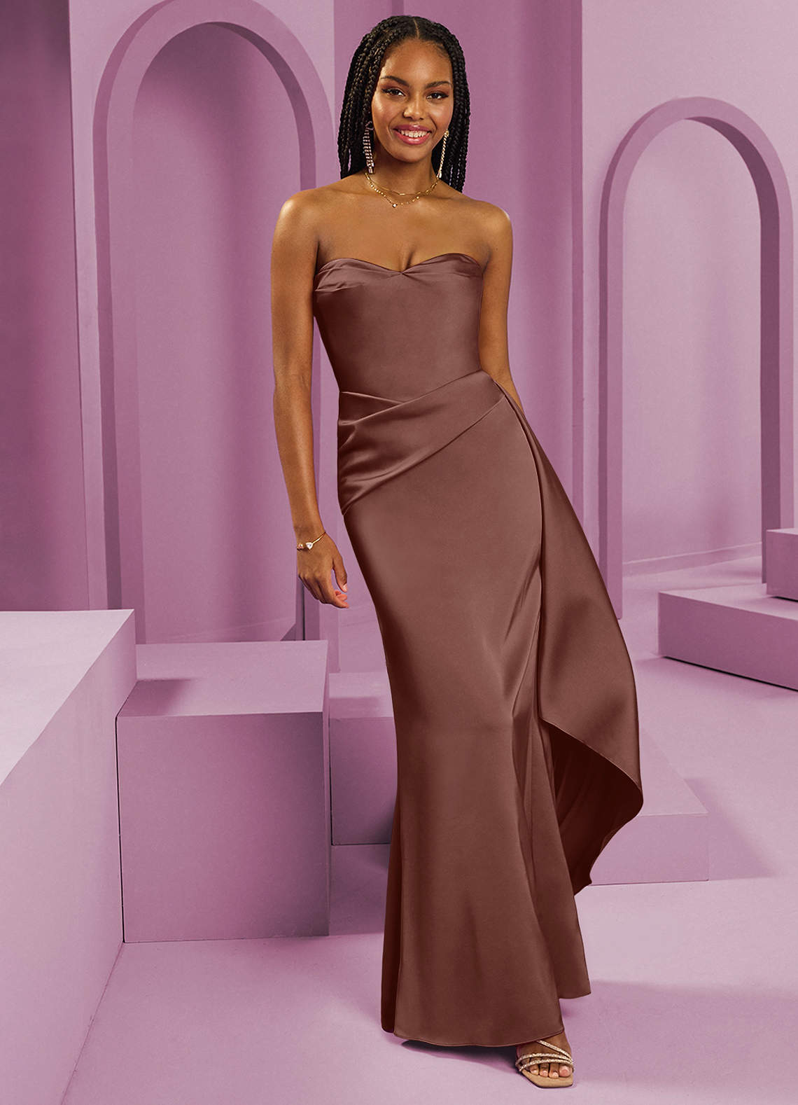 Barbie ♥ Azazie Bridesmaid Dresses Espresso Sheath Strapless Stretch Satin Convertible Dress image1