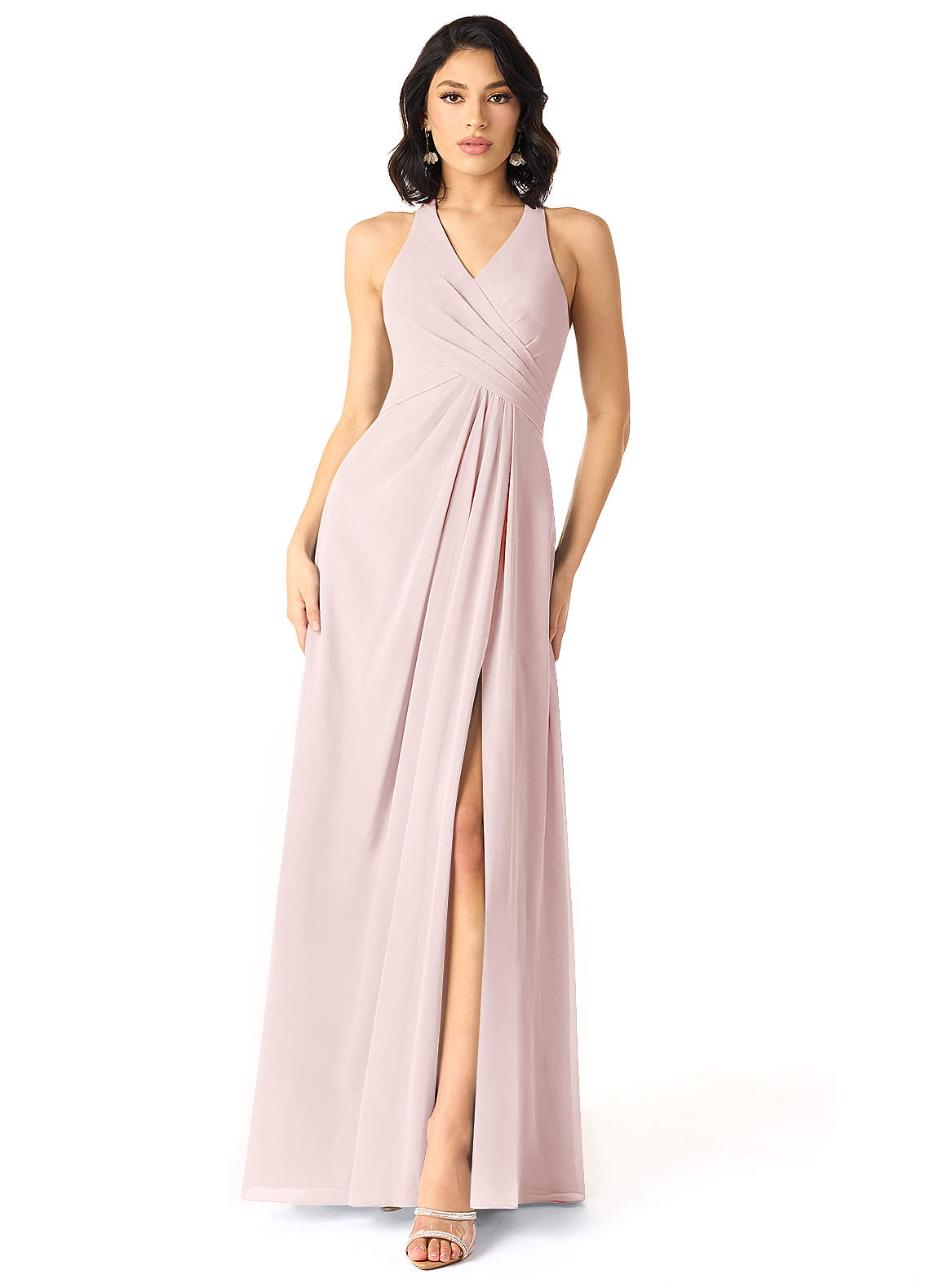 Azazie Danica Bridesmaid Dresses Blushing Pink A-Line Pleated Chiffon Dress image1