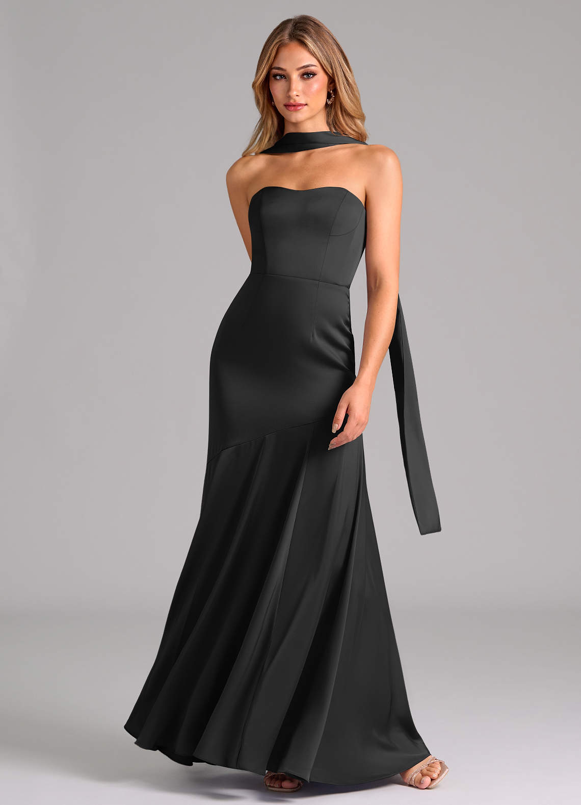 black formal strapless dress Strapless Long A-Line Prom Dress with Pockets Black / 0 main image 0