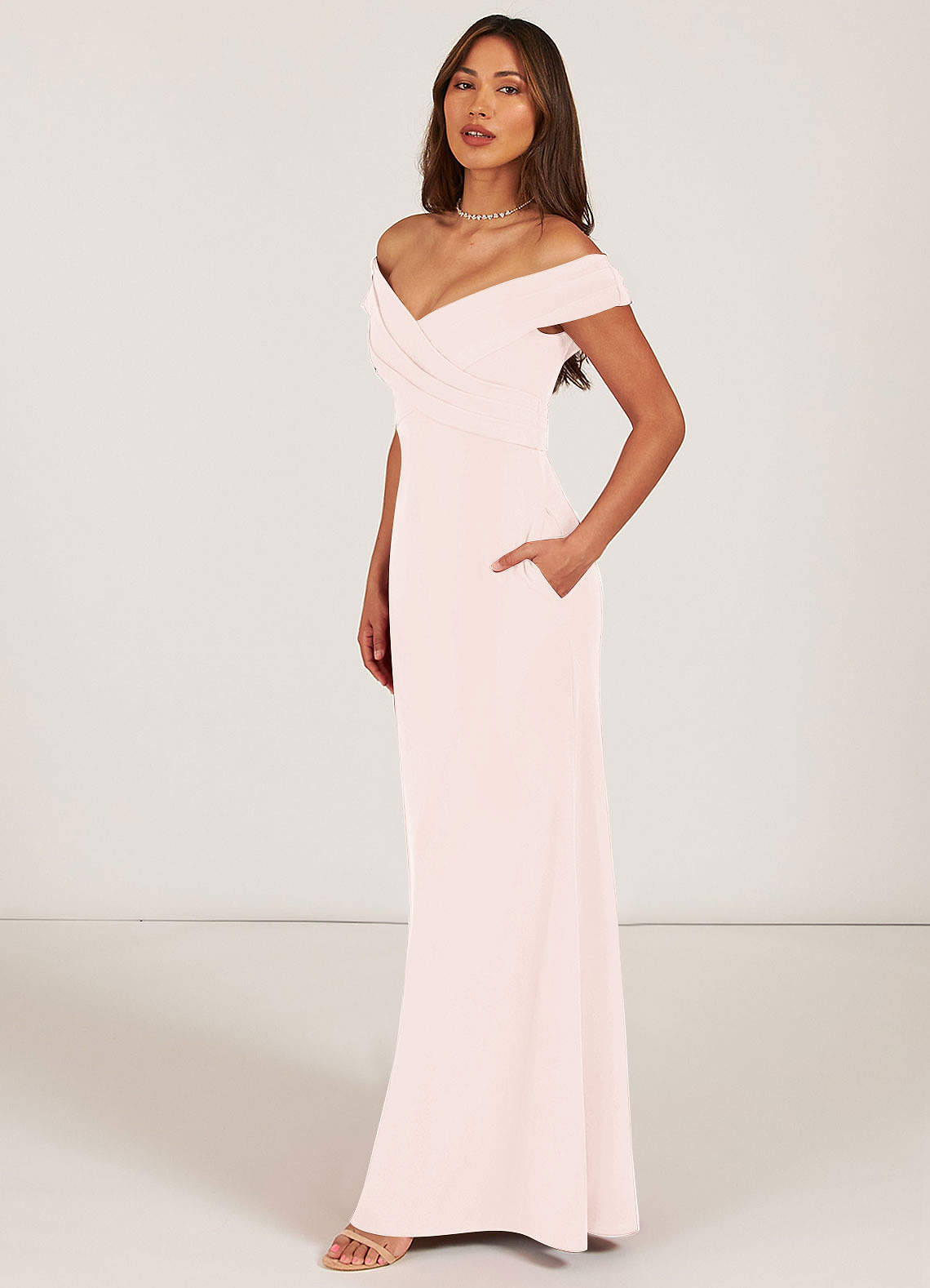 Azazie Evita Bridesmaid Dresses A-Line Off the Shoulder Stretch Crepe Floor-Length Dress image1