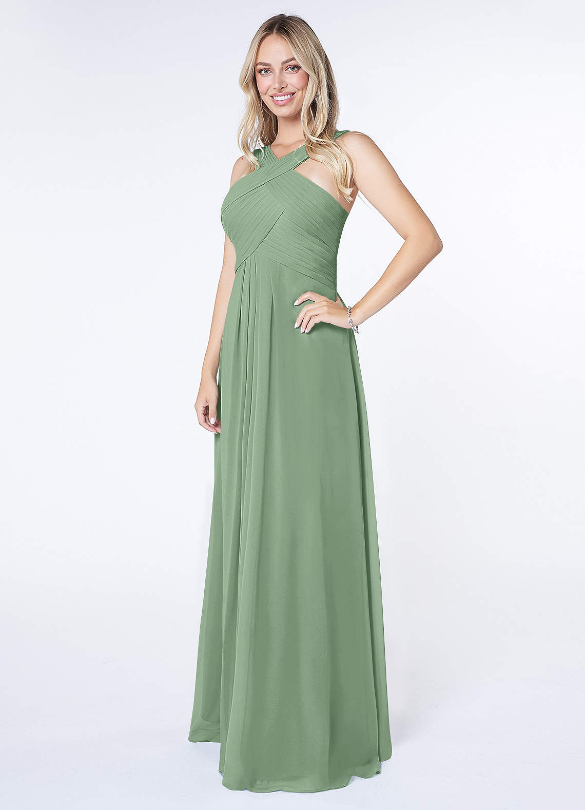 Azazie Kaleigh Bridesmaid Dresses Matcha A-Line Pleated Chiffon Dress image2
