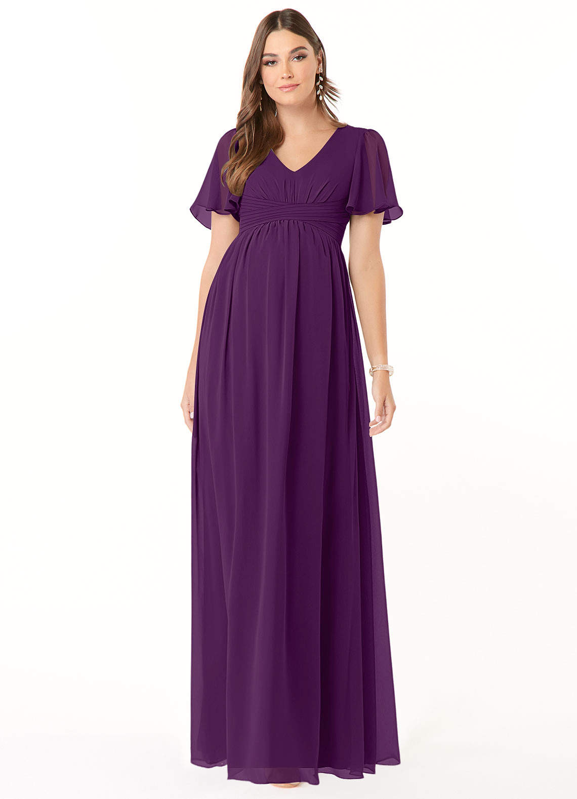 Azazie Verna Abiti da damigella d'onore premaman Abito A-Line Increspato con Scollo a V Chiffon Floor-Length image1