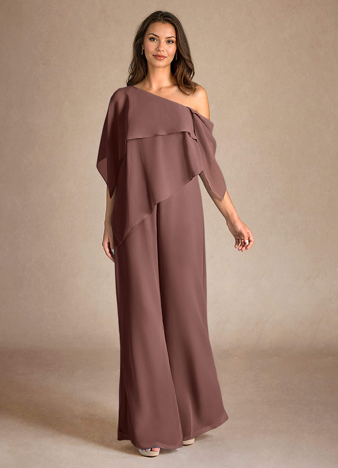 Azazie Halima Mother of the Bride Dresses Espresso Jumpsuit/Pantsuit Side Slit Chiffon Dress image3