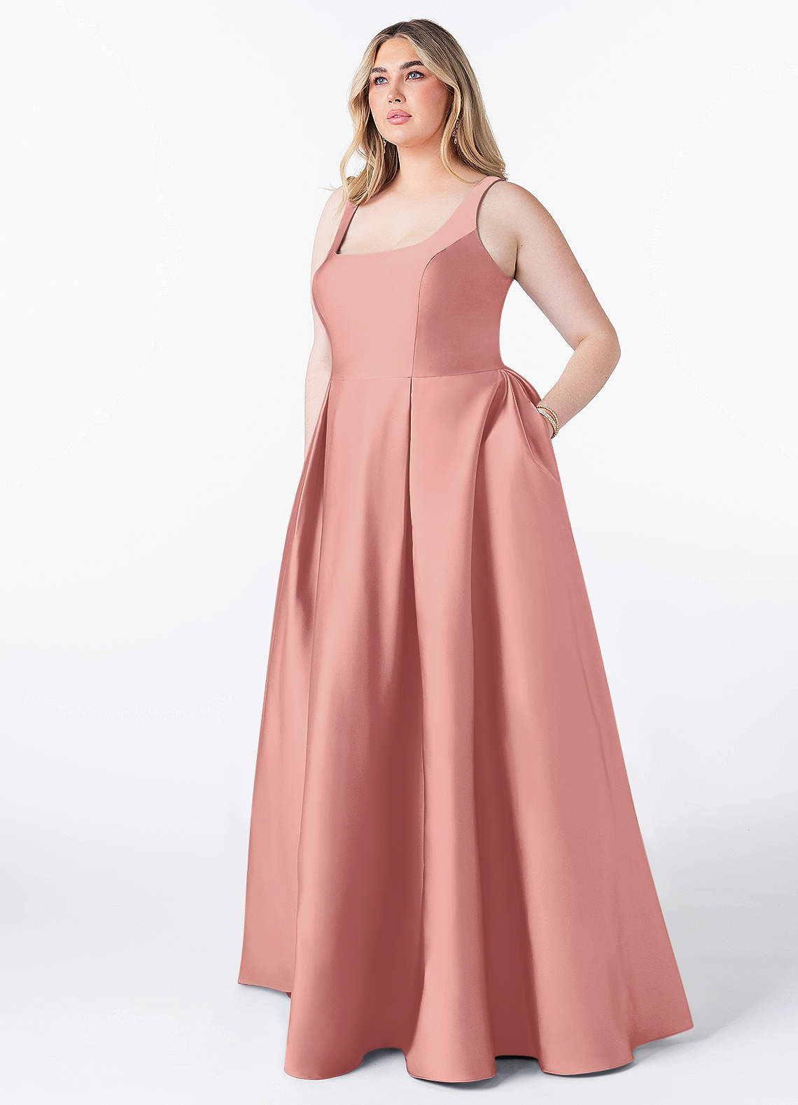 Azazie Neve Bridesmaid Dresses Rosette Ball-Gown with Pockets Stretch Satin Dress image1