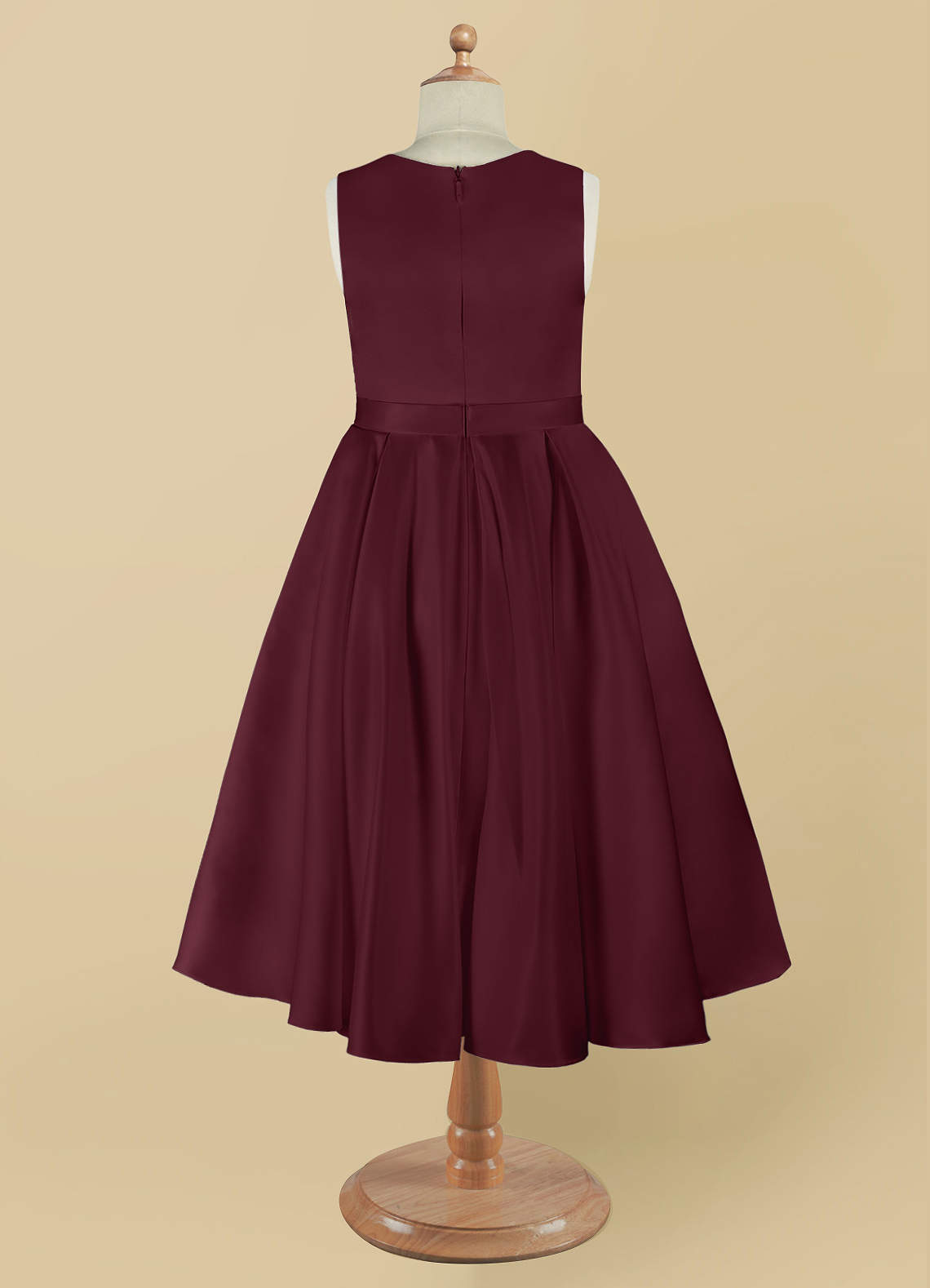 Azazie Coco Flower Girl Dresses Cabernet A-Line Bow Matte Satin Dress image8