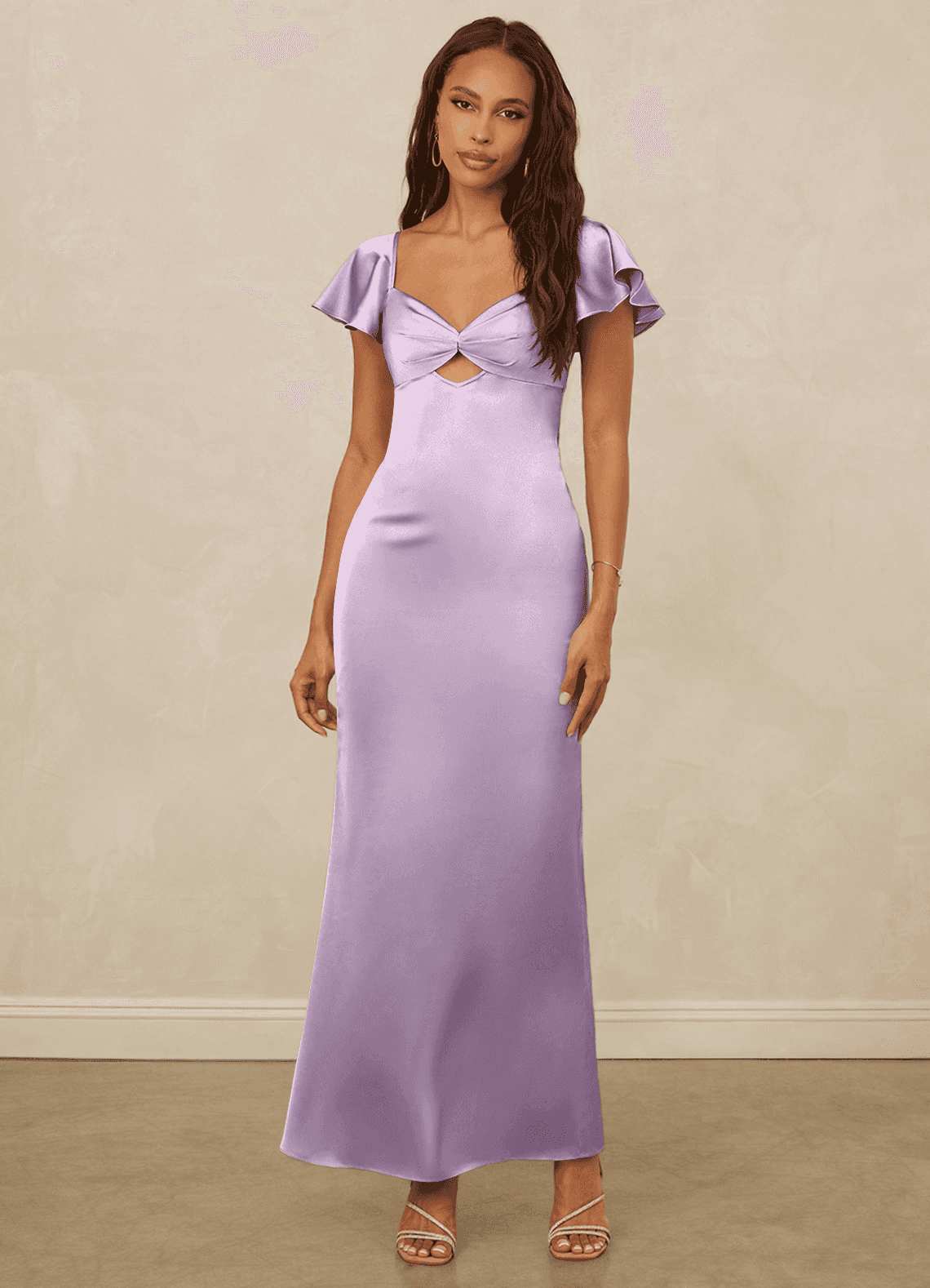 Christian Siriano Bridal for Azazie 1005 At-home Try On Dresses Flutter Sleeve Stretch Satin Sheath Dress image3