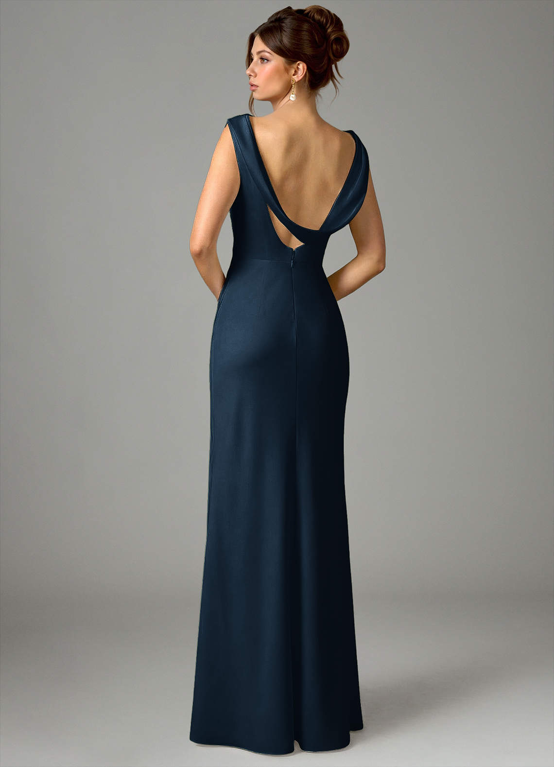 Azazie Kieryn Bridesmaid Dresses Dark Navy Mermaid Pleated Stretch Satin Dress image4