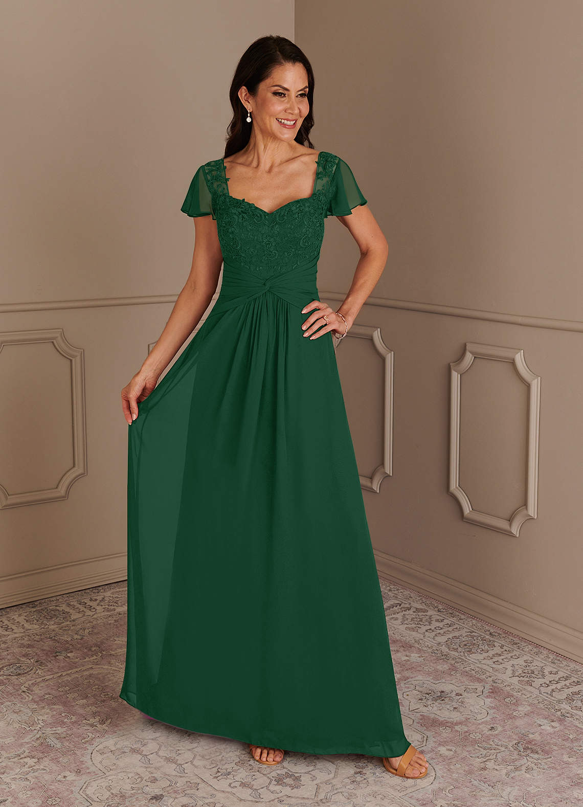 Azazie Gwenyth Kleider für die Brautmutter A-Linie Spitze Chiffon Kleid Dunkelgrün image1