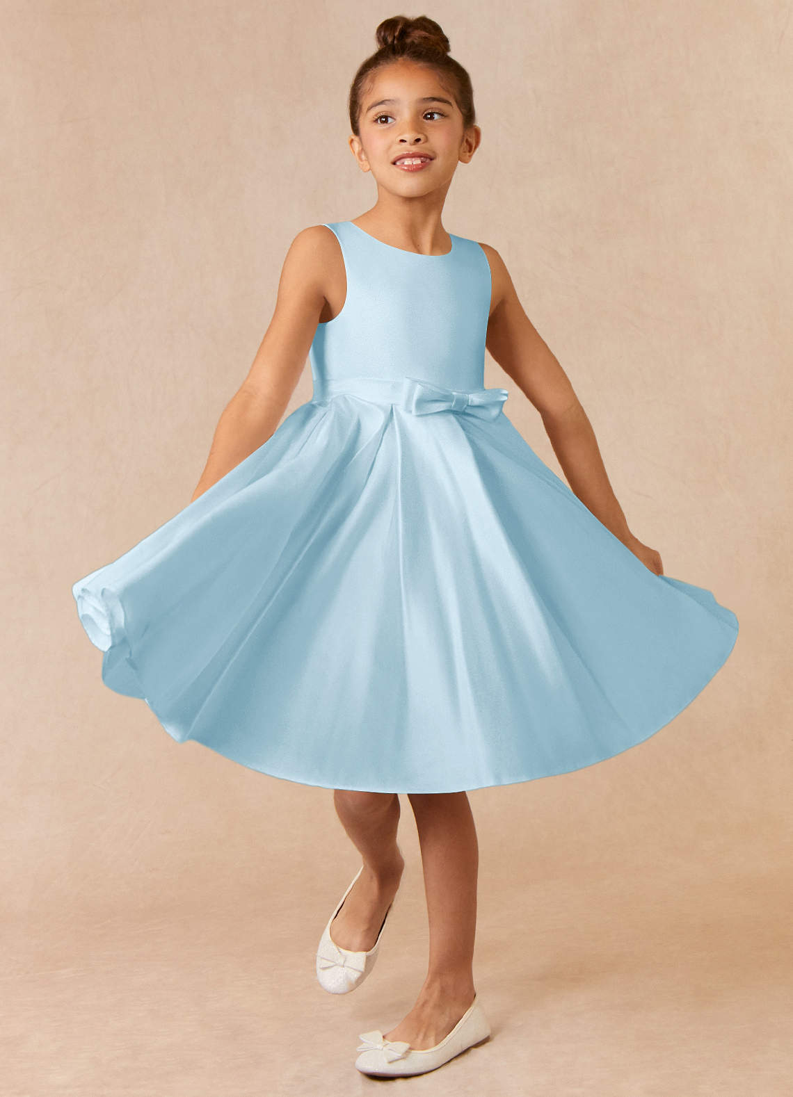 Azazie Coco Flower Girl Dresses Sky Blue A-Line Bow Matte Satin Dress image1