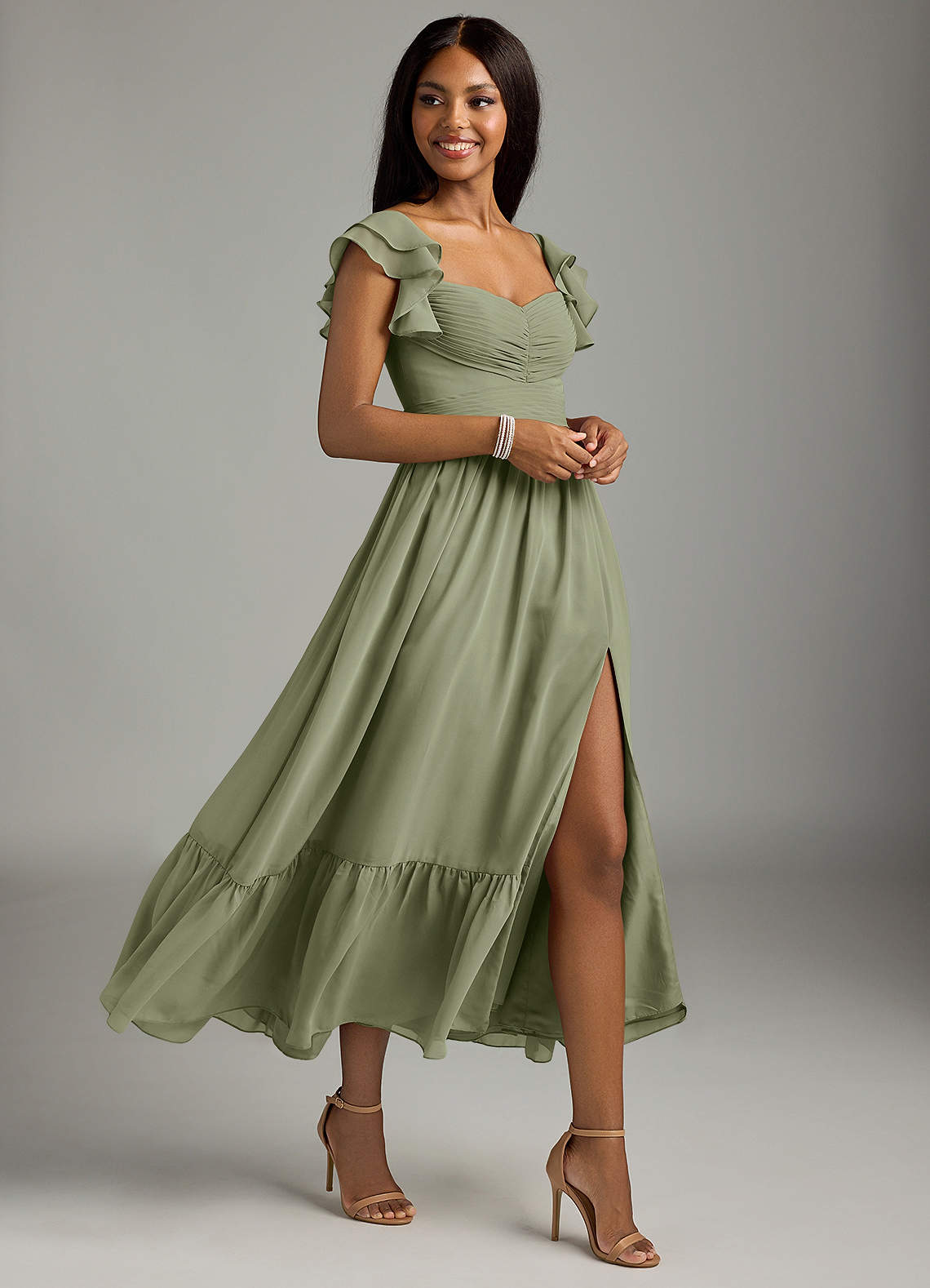 Azazie Anaya Bridesmaid Dresses Pistachio A-Line Sweetheart Neckline Chiffon Dress image2