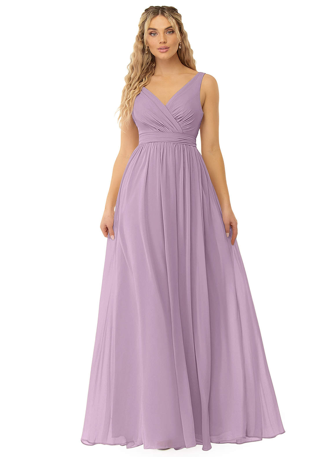 Azazie Kora Bridesmaid Dresses Wisteria A-Line Pleated Chiffon Dress image1
