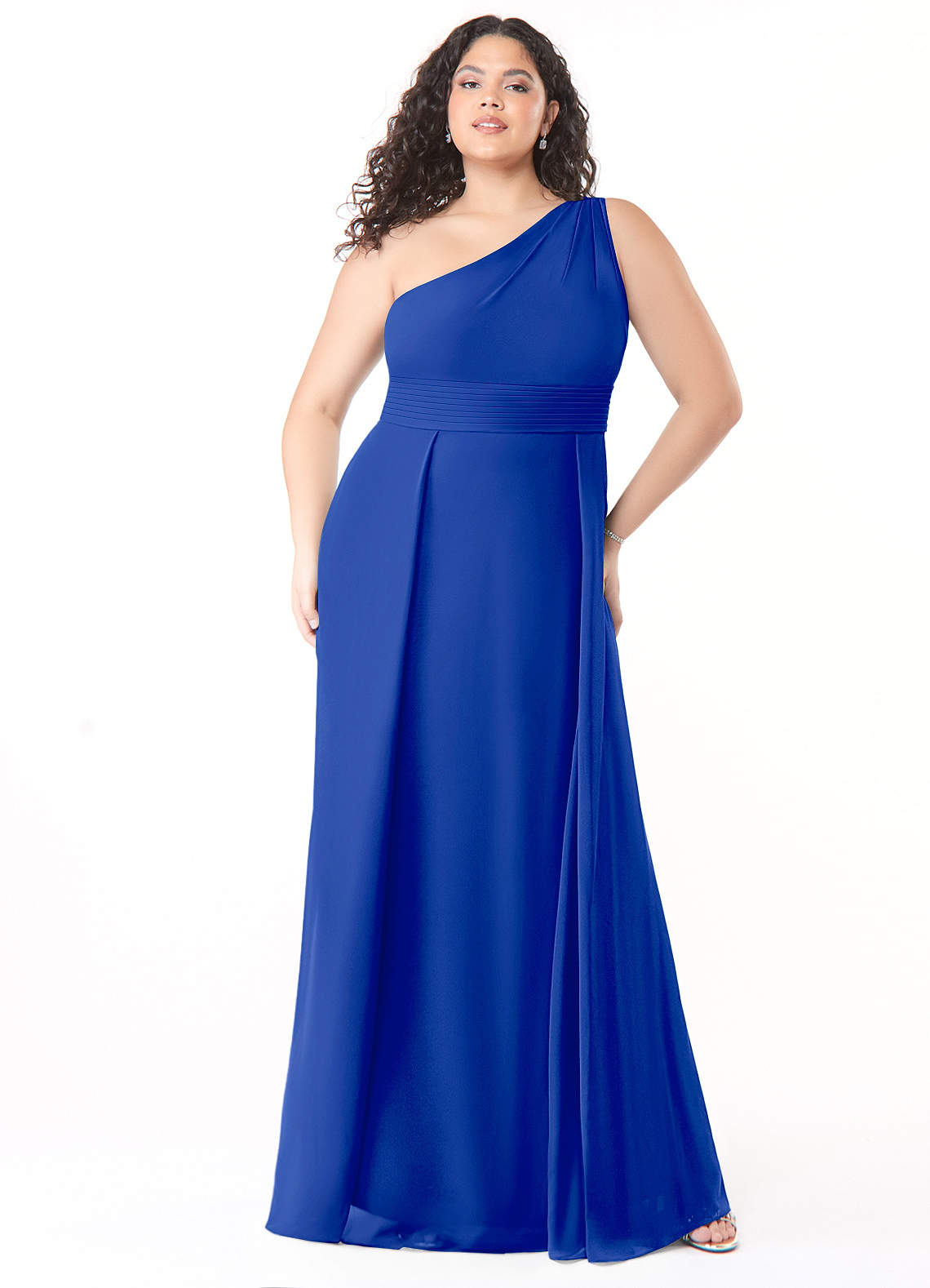 Azazie Dallas Bridesmaid Dresses Royal Blue A-Line One Shoulder Chiffon Dress image1
