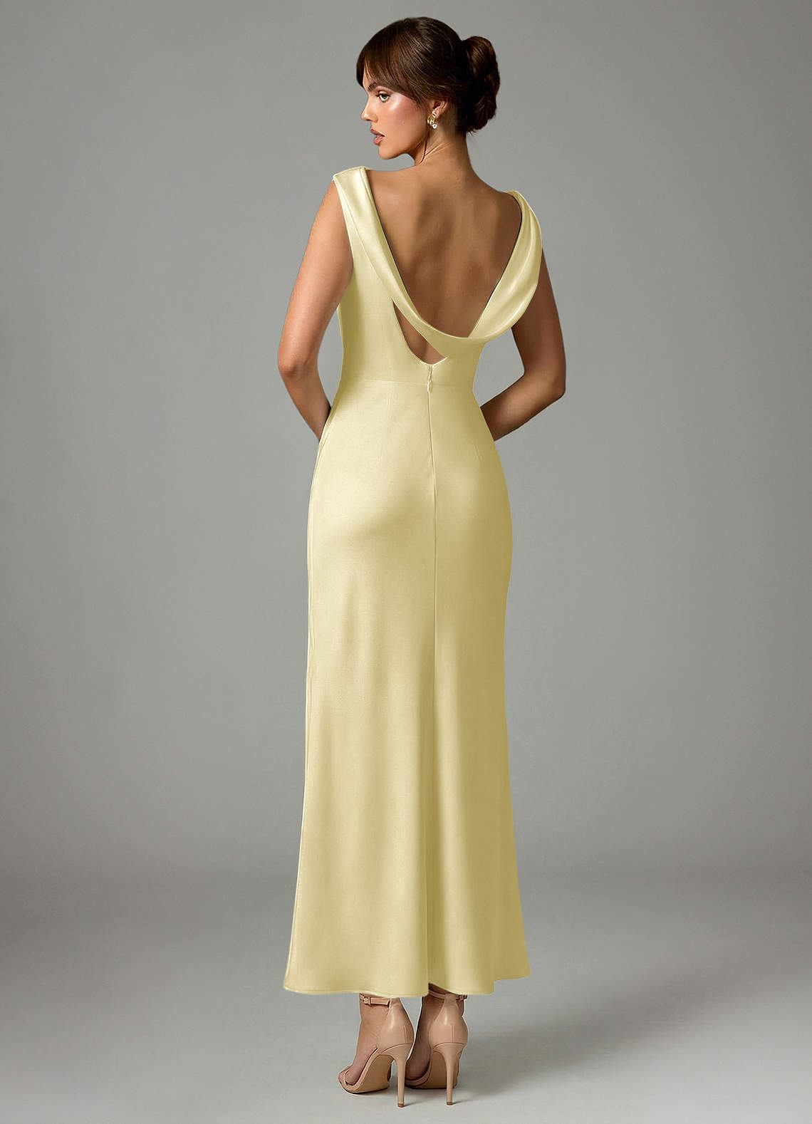 Azazie Kieryn Brautjungfernkleider Meerjungfrau-Linie Plissee Stretch-Satin Kleid Zitronensorbet image4