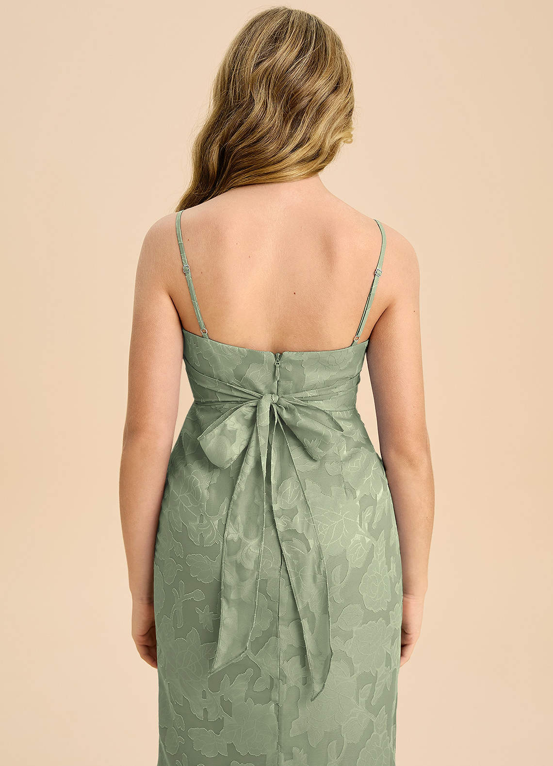 Azazie Mai Junior Agave Sheath Pleated Floral Burnout Dress image6