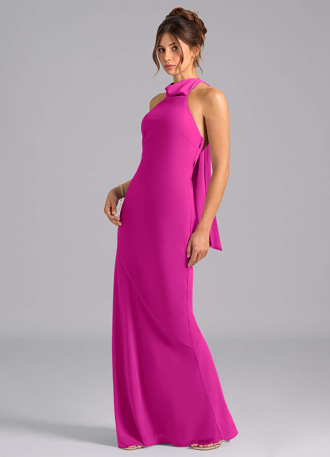 Azazie Velli Abiti da Damigella Abito Sirena in Chiffon Fiocco Fucsia image1