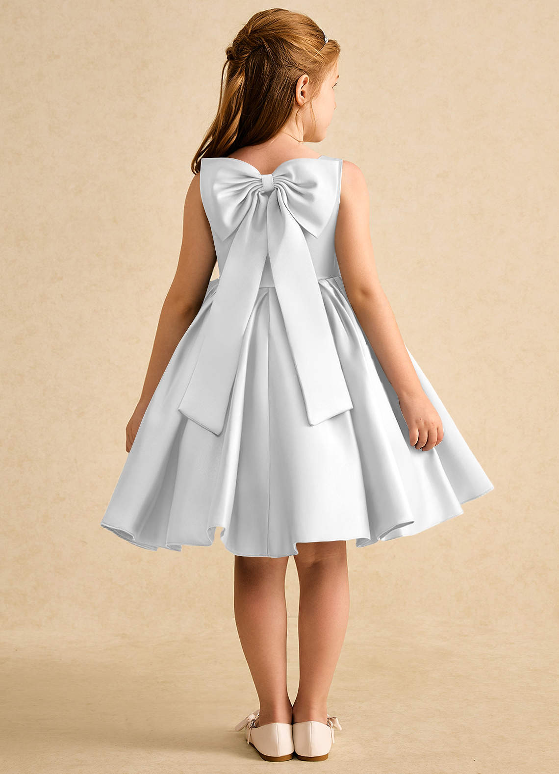 Azazie Jessie Flower Girl Dresses Diamond White A-Line Bow Matte Satin Dress image1