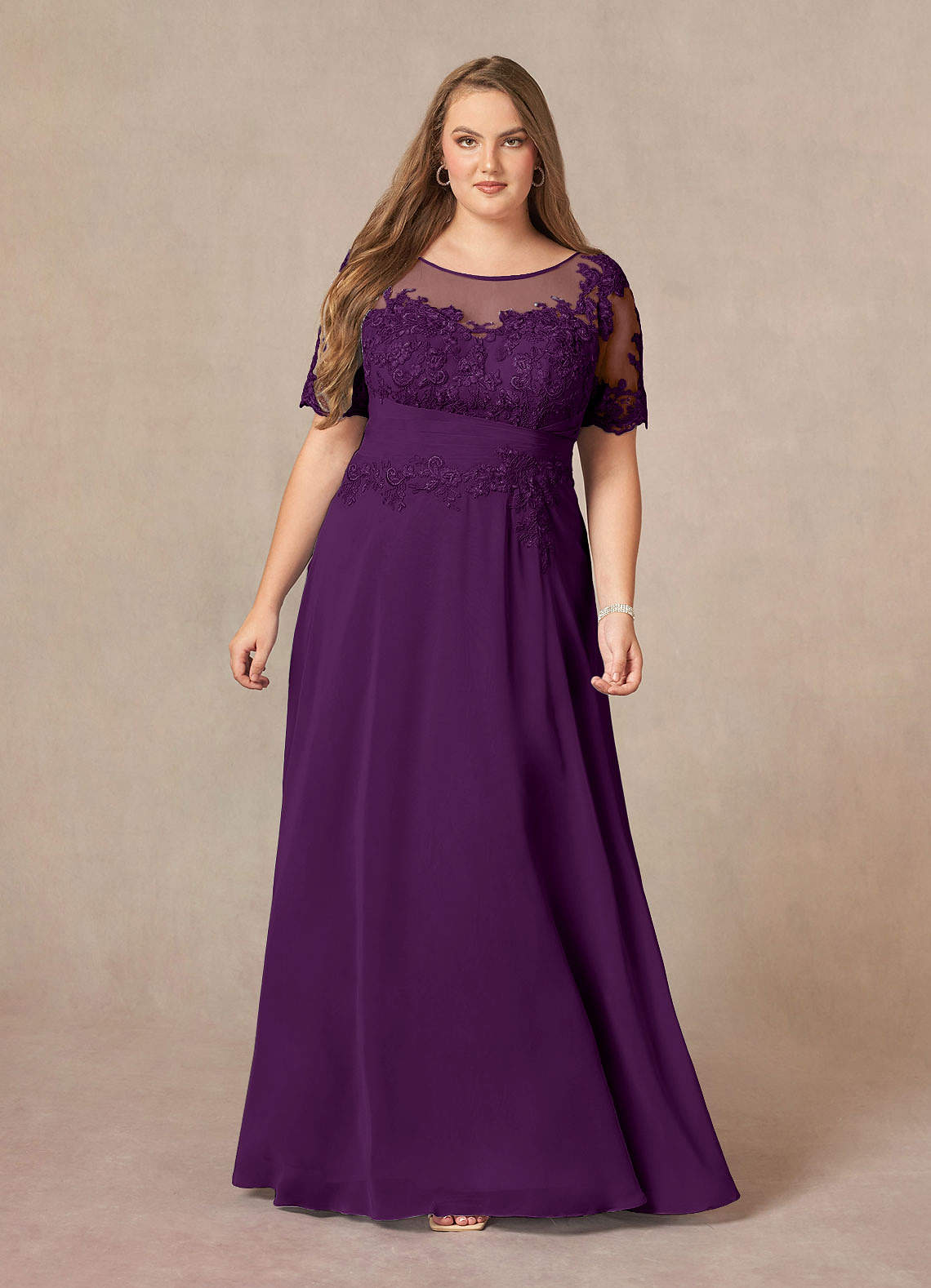 Azazie Raissa Grape A-Line Lace Chiffon Dress Ready to Ship | Azazie