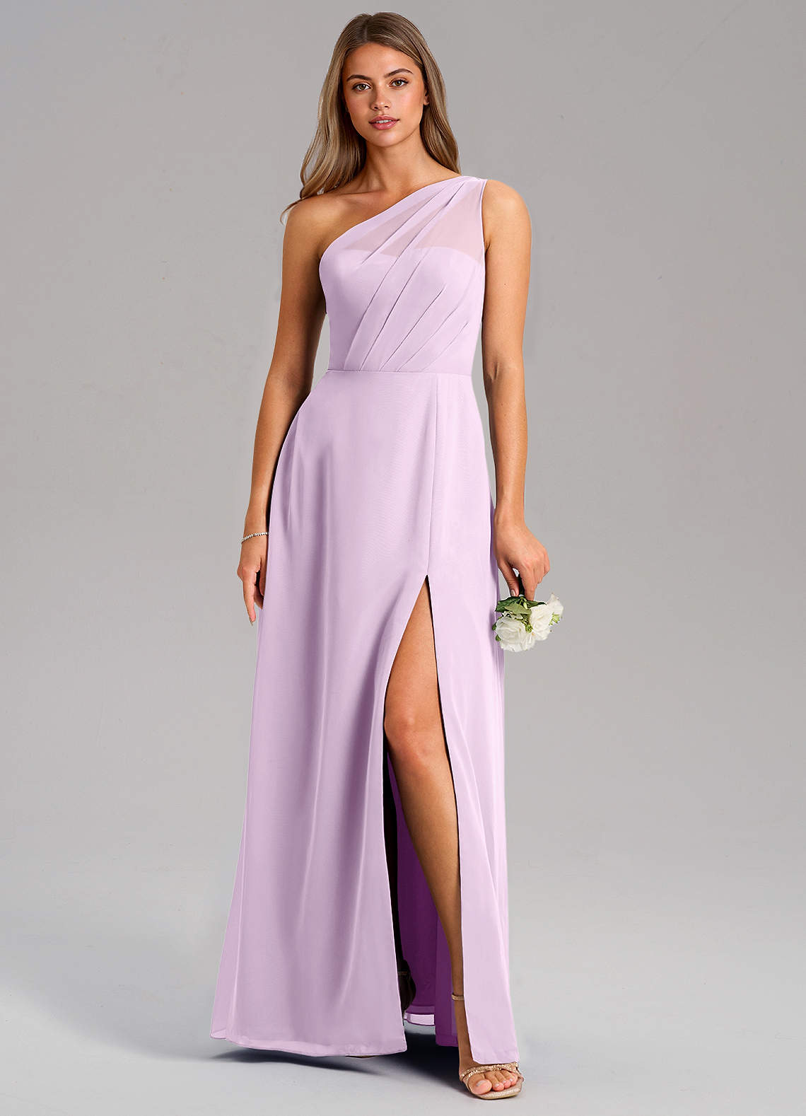 Azazie Phaedra Jurken voor bruidsmeisjes Jurk van Chiffon met A-Lijn One-Shoulder Frosted Lila image1