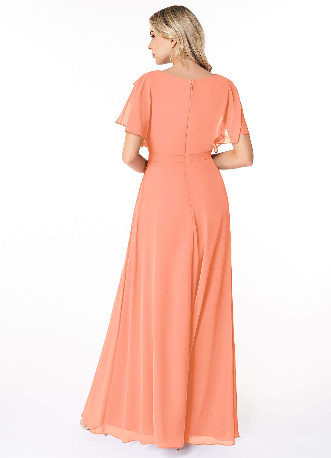 Azazie Aaliyah Modest Bridesmaid Dresses A-Line Scoop Pleated Chiffon Floor-Length Dress image1