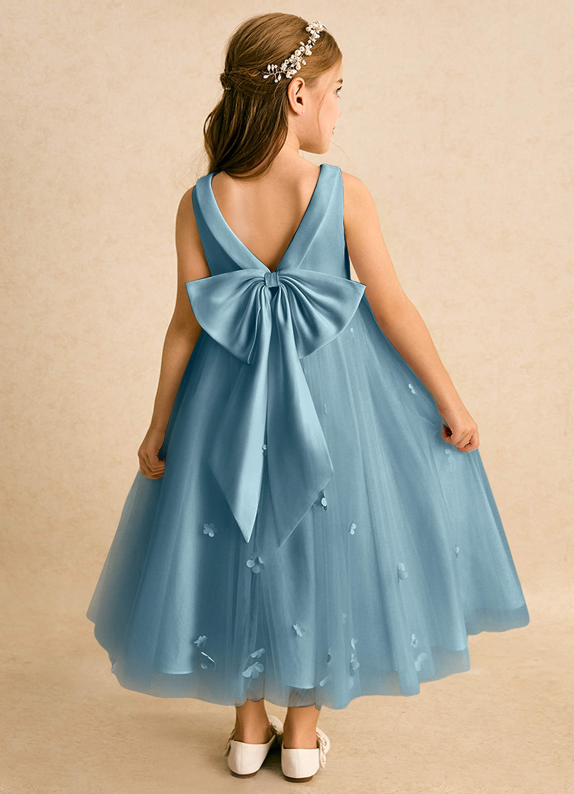 Azazie Angel Jurken voor bloemenmeisjes Baljurk Jurk van Tule Boog Mystiek Blauw image1