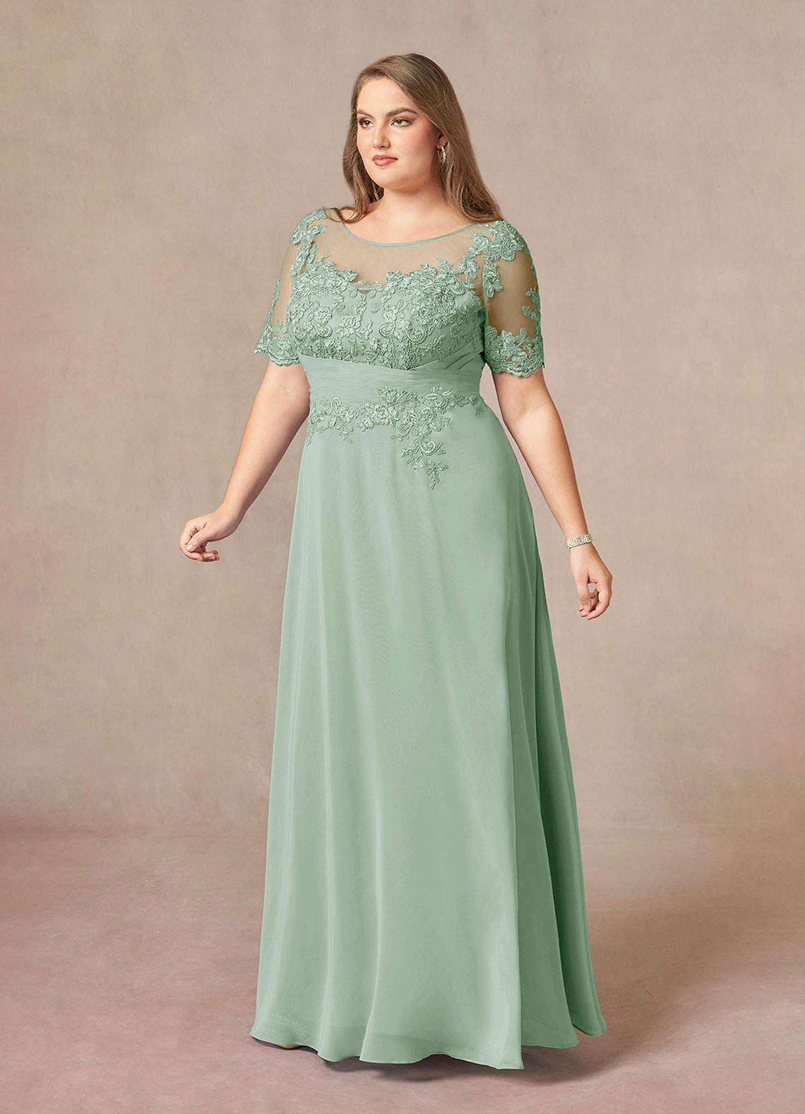Azazie Raissa Mother of the Bride Dresses Agave A-Line Lace Chiffon Dress image10