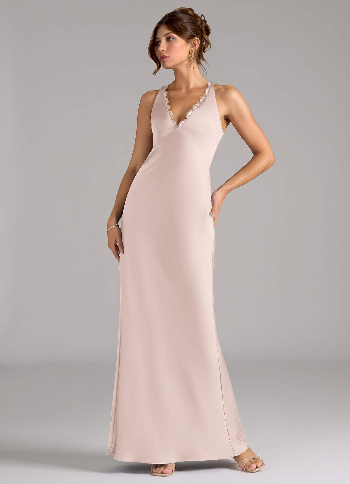Azazie Tianna Bridesmaid Dresses Blushing Pink A-Line Stretch Satin Dress image1