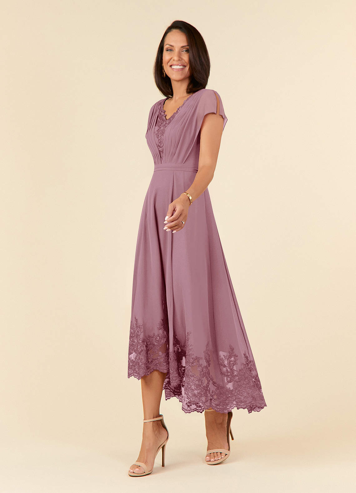 Azazie Palana Mother of the Bride Dresses Vintage Mauve A-Line Lace Chiffon Dress image1