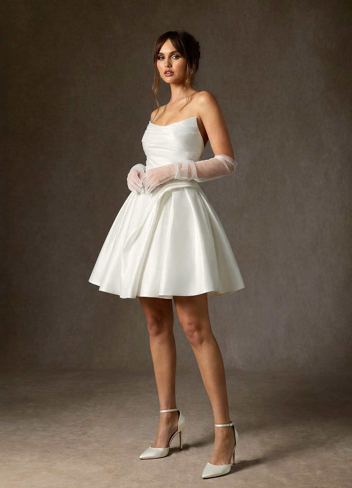 Azazie Granville Robes de mariée Robe Princesse en Satin Sans bretelles Blanc De Diamant image3