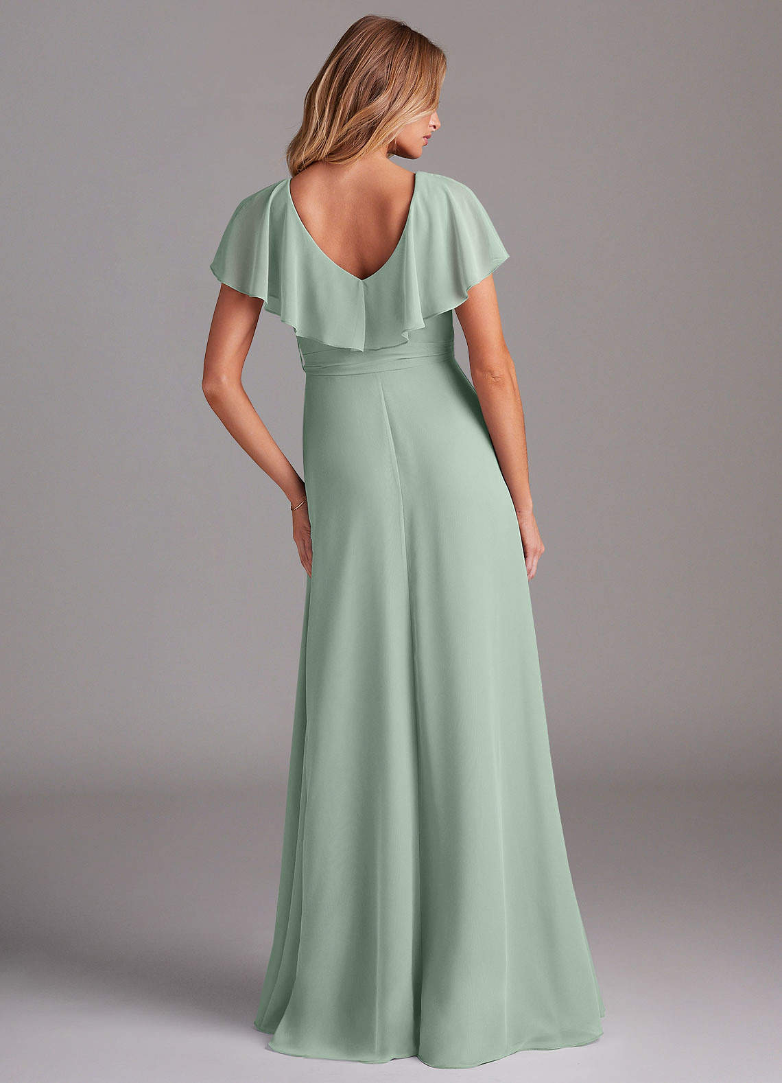 Azazie Lainey Bridesmaid Dresses Agave A-Line with Pockets Chiffon Dress image6