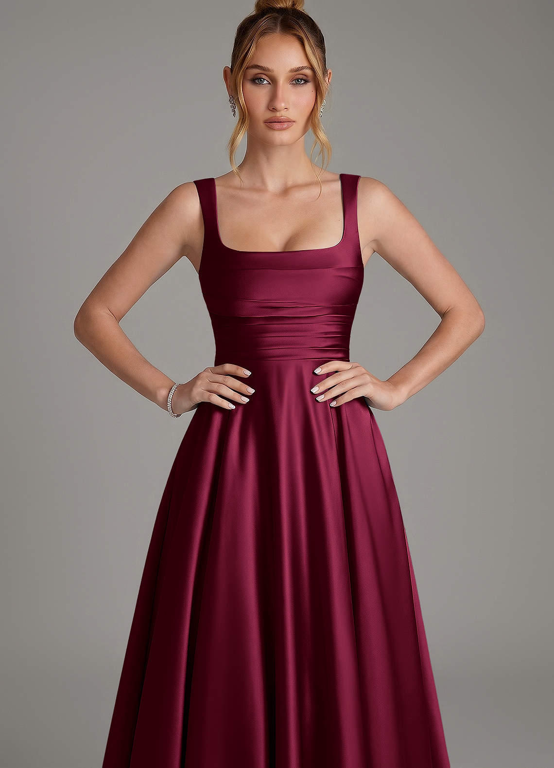 Azazie Azaria Bridesmaid Dresses Burgundy A-Line Corset Stretch Satin Dress image5