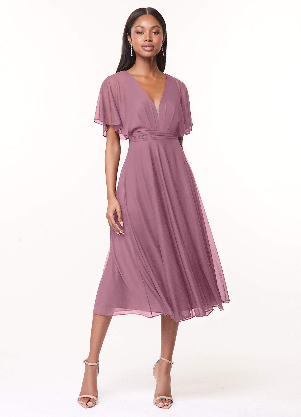 Azazie Tinsley Bridesmaid Dresses Vintage Mauve A-Line Pleated Mesh Dress image1