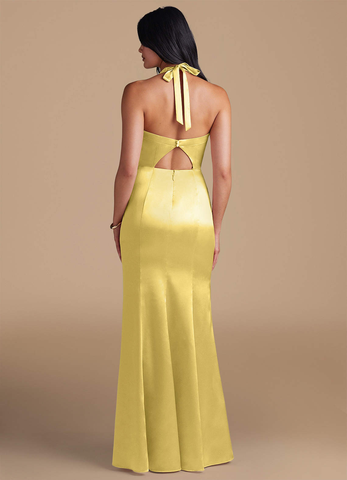 open lace back dress Yellow Shimmer Satin Dress With Lace Corset And Tie-Up Open Back