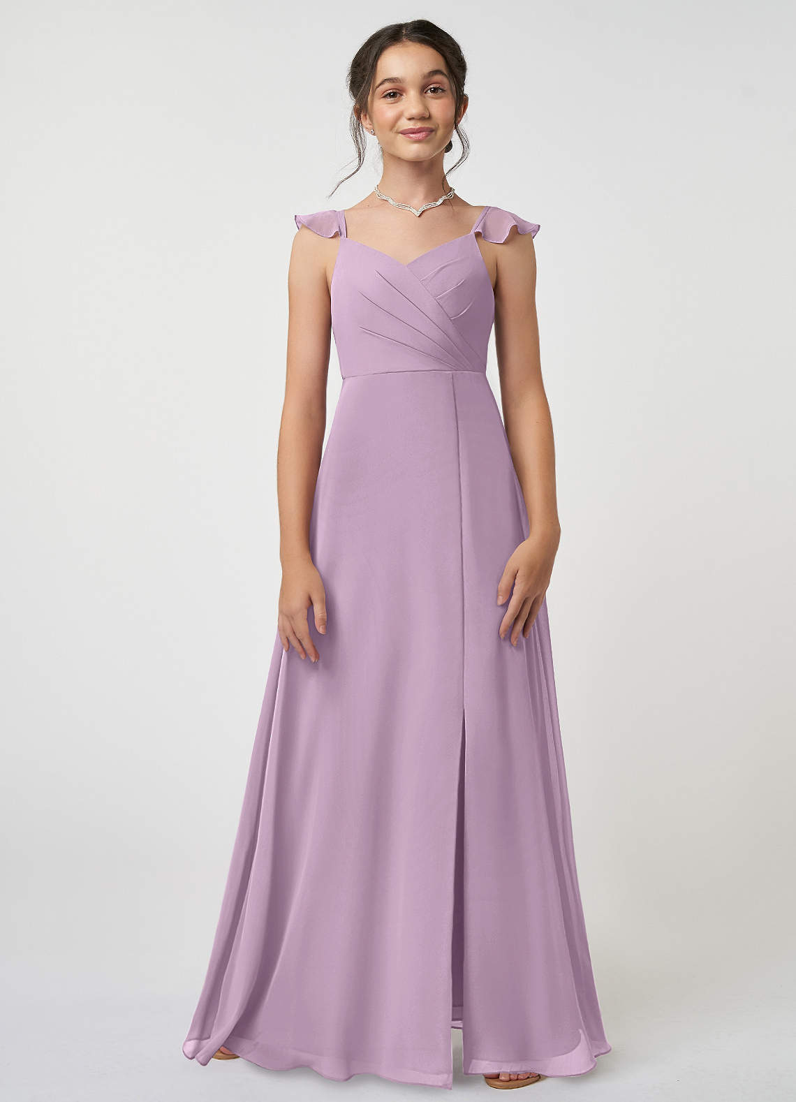 Azazie Amada Junior Wisteria A-Line Ruched Chiffon Dress image1