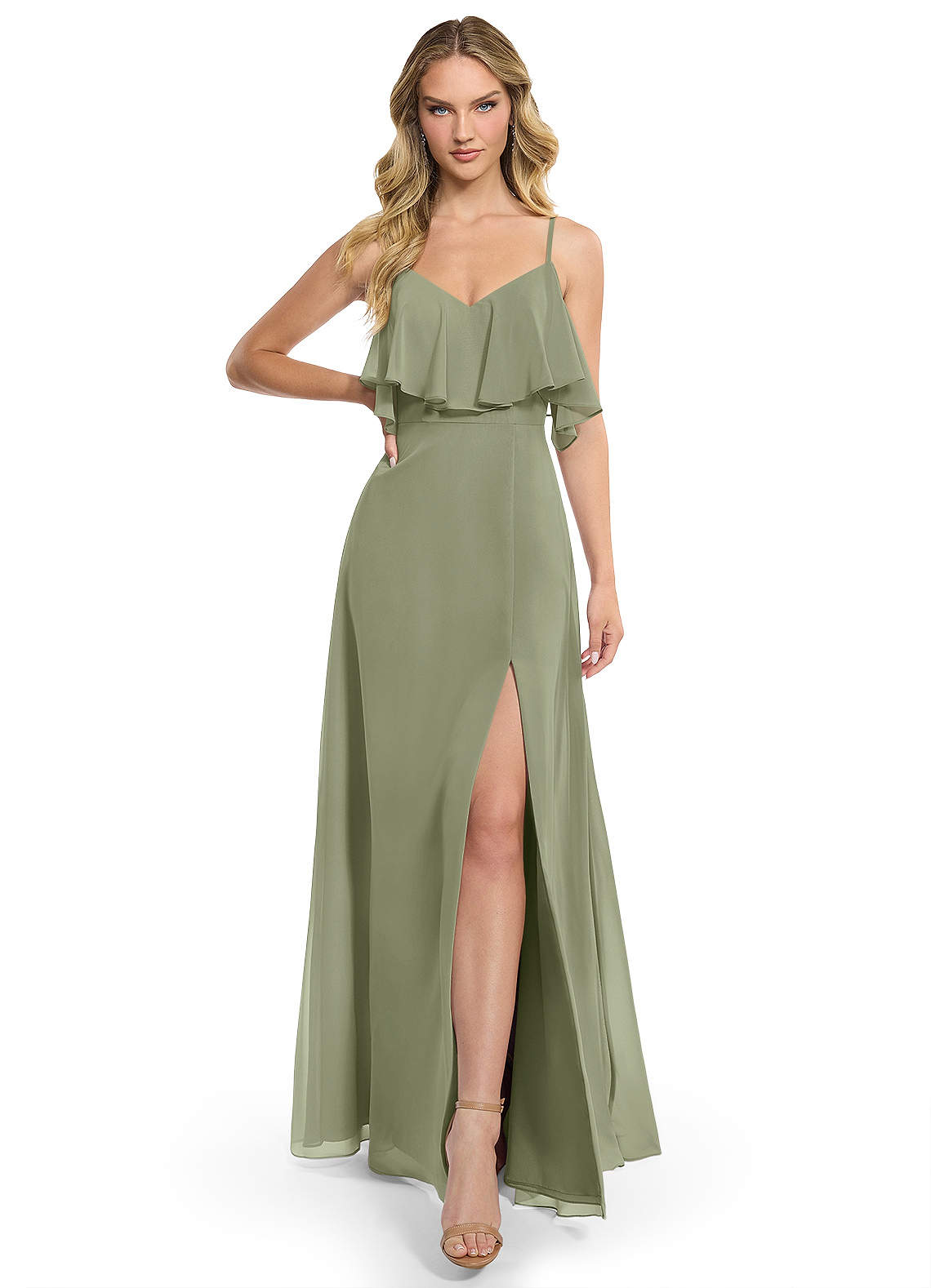 green emerald velvet dress Zapaka Army Green Off the Shoulder Long Bridesmaid Dress with Slit A-Line  Ruched Wedding Guest Dress – ZAPAKA NZ main image 1