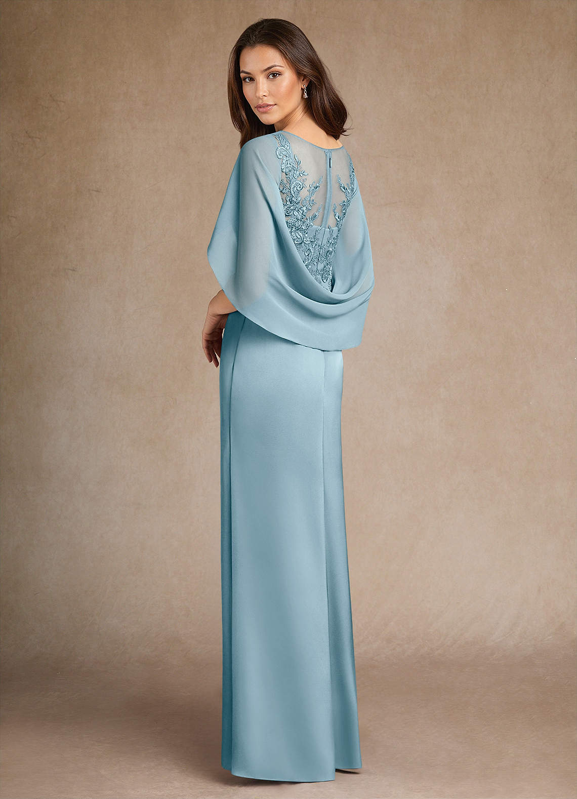 Azazie Hera Mother of the Bride Dresses Moody Blue A-Line Lace Stretch Satin Dress image2