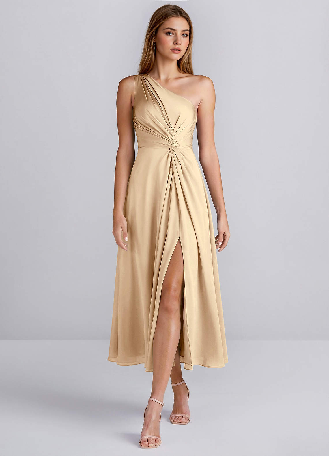 satin high-slit midi dress Hermine Champagne One Shoulder Slit global-print-Bouquet Devore Black