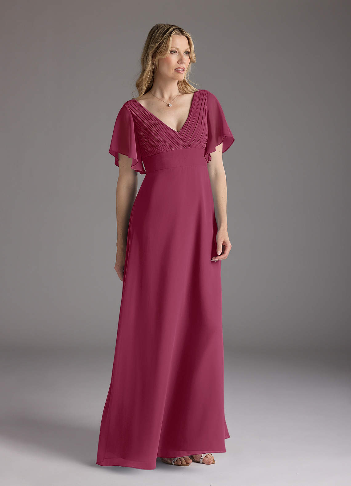 Azazie Alessa Mother of the Bride Dresses Mulberry A-Line V-Neck Pleated Chiffon Dress image1