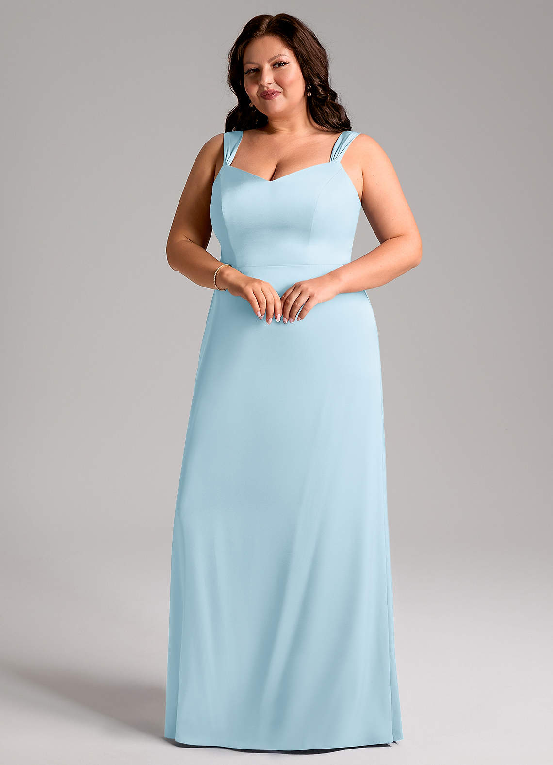 Azazie Denice Brautjungfernkleider Etui Plissee Stretch-Satin Kleid Himmelblau image1