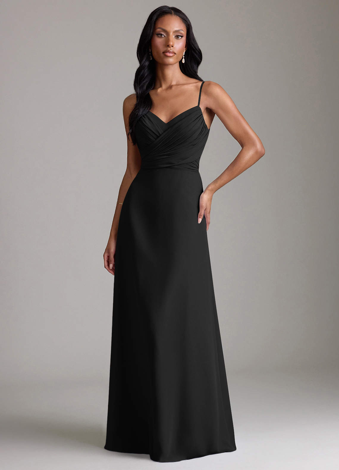 black chiffon bridesmaid dress KissProm Long Sleeve V-Neck Sheath in Black, / 2 Halter Sleeves Black Lux Chiffon Bridesmaid Dresses