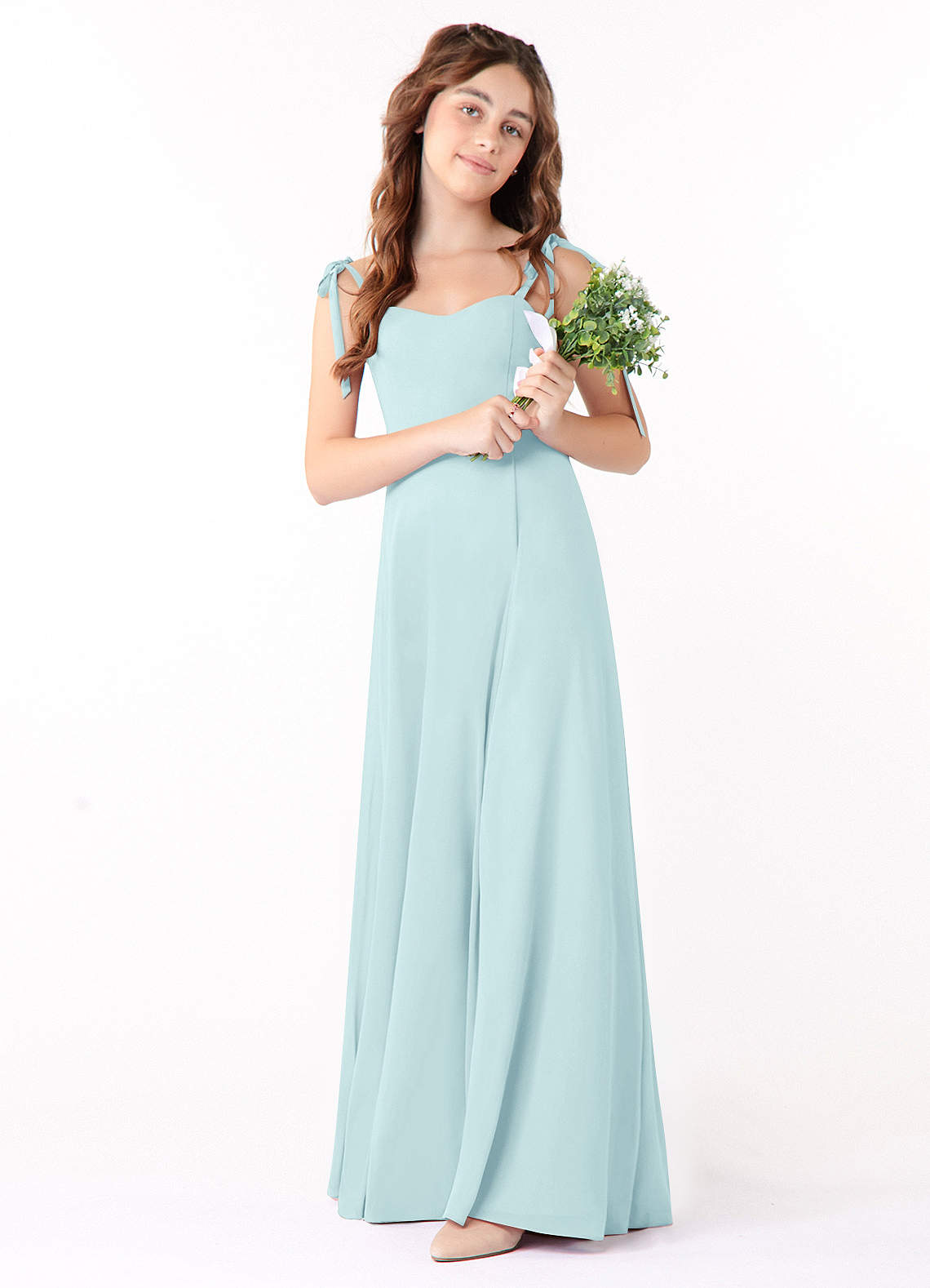 Azazie Rosey Junior Abito A-Line in Chiffon Scollo a Cuore Sea Glass image1