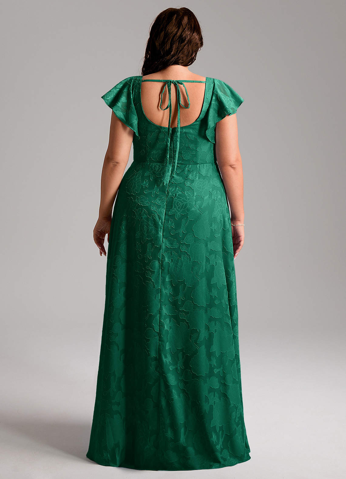 Azazie Bondi Bridesmaid Dresses Emerald A-Line Side Slit Floral Burnout Dress image7