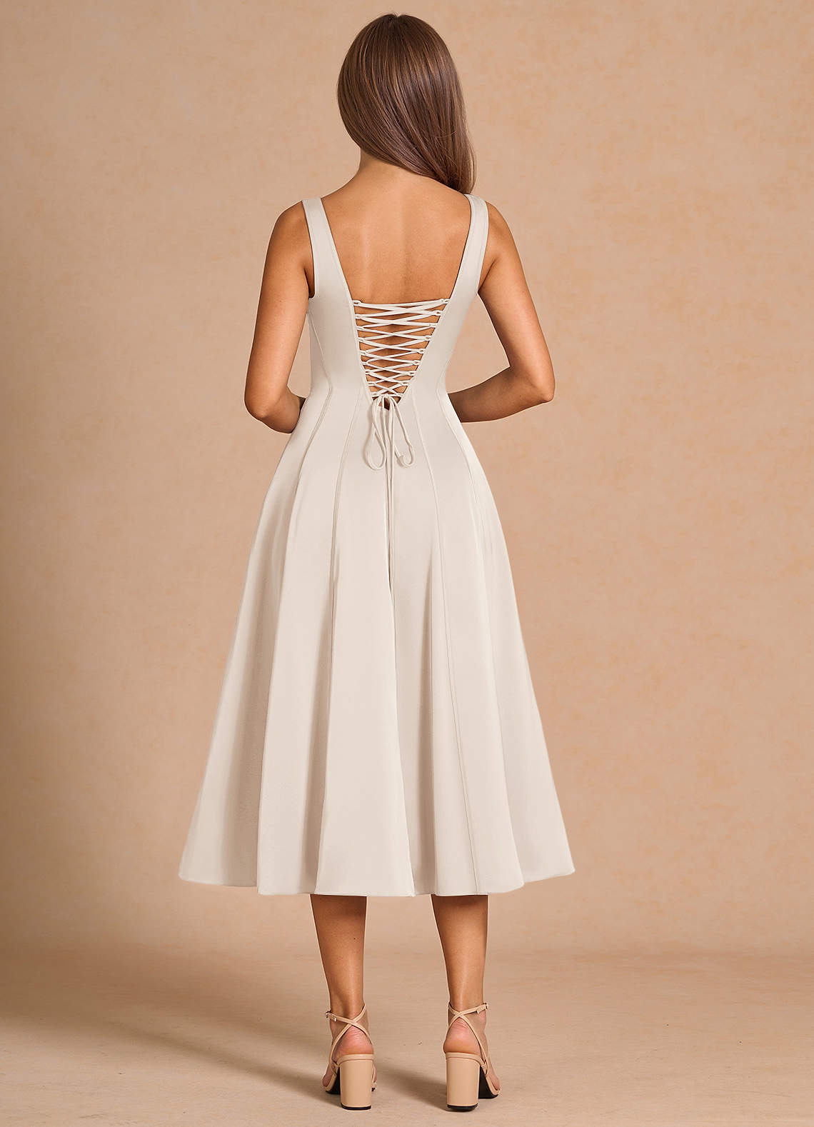 artisanal cream midi dress Handmade Cream Cotton Midi Dress Square Neck Sleeveless A-Line