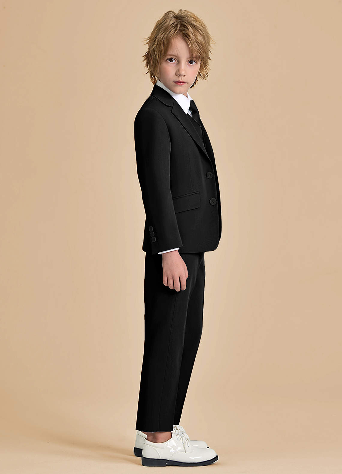 front Oliver Niños Negro Traje de 5 piezas