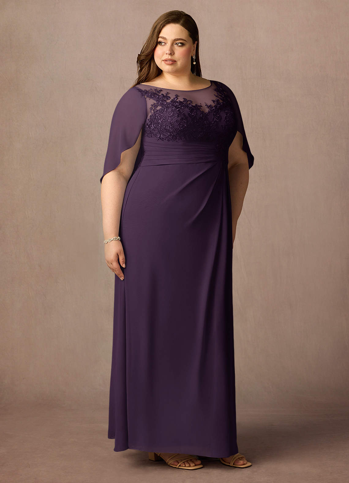 Azazie Hera Mother of the Bride Dresses Plum A-Line Lace Capelet Chiffon Dress image9