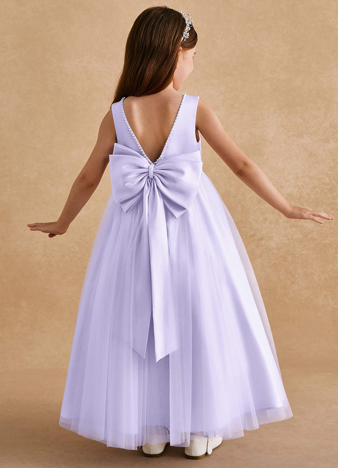Azazie Cookie Flower Girl Dresses Lilac A-Line Bow Tulle Dress image1