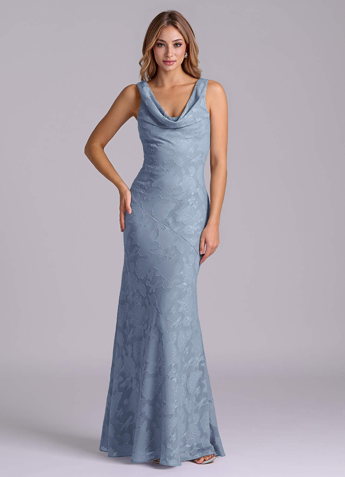 Azazie Rylina Abiti da Damigella Abito Sirena in Burnout Floreale Blu Polveroso image1