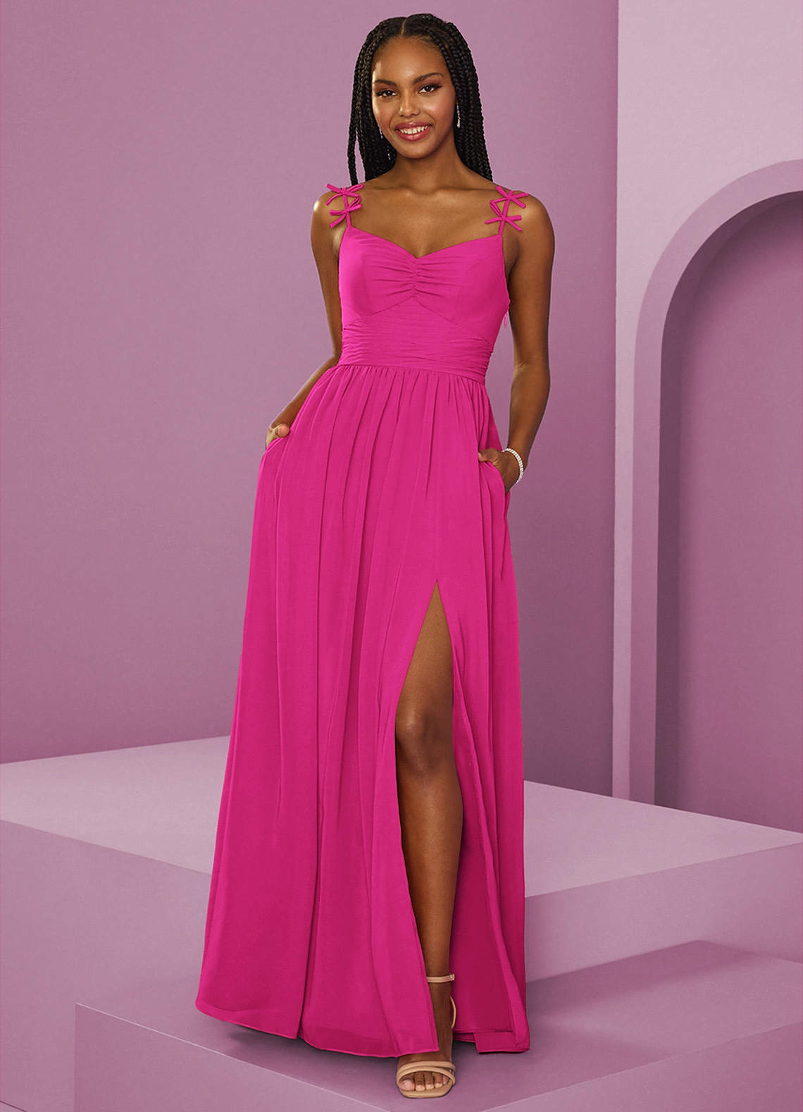 Barbie ♥ Azazie At-home Try On Dresses Black A-Line Pleated Chiffon Dress image1